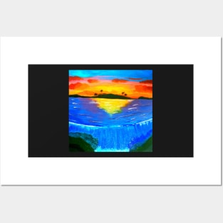 Sunset Tropical Island Paradise Landscape Posters and Art